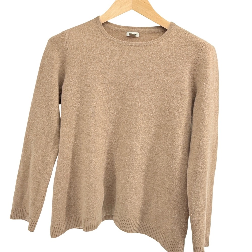 LL Bean XL Beige 100% Cashmere Sweater Crew Neck Long Sleeve Casual Women 283586